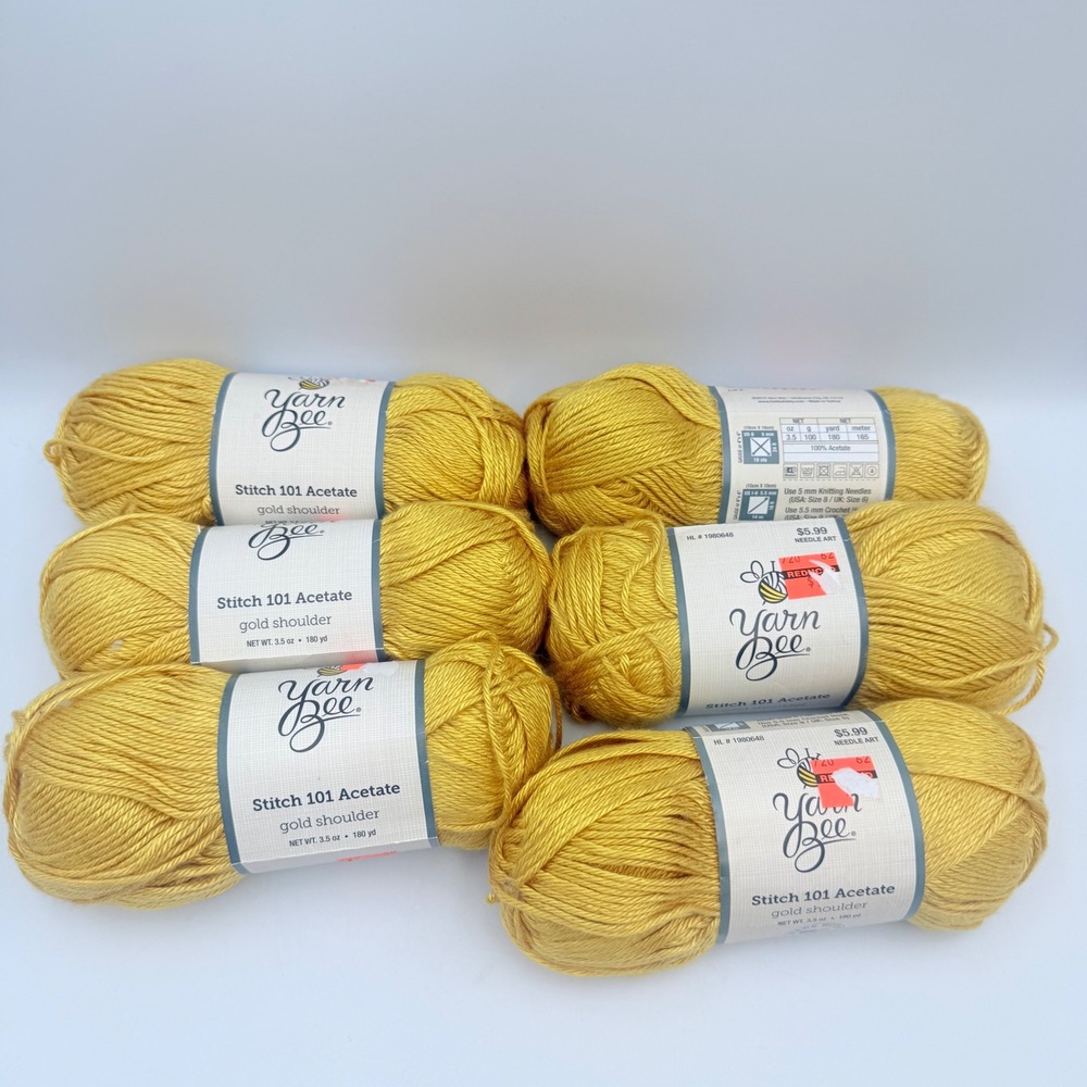 Yarn Bee Stitch 101 Acetate Gold Shoulder Yellow Yarn 6 Skeins 1080 Yards Total